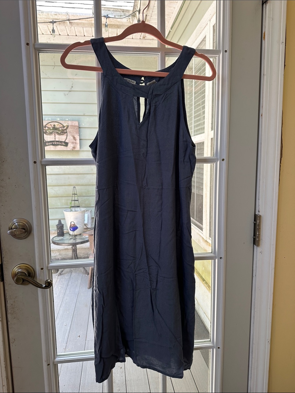 Rayasun Sleeveless Navy Blue Maxi Dress with Keyhole Neckline